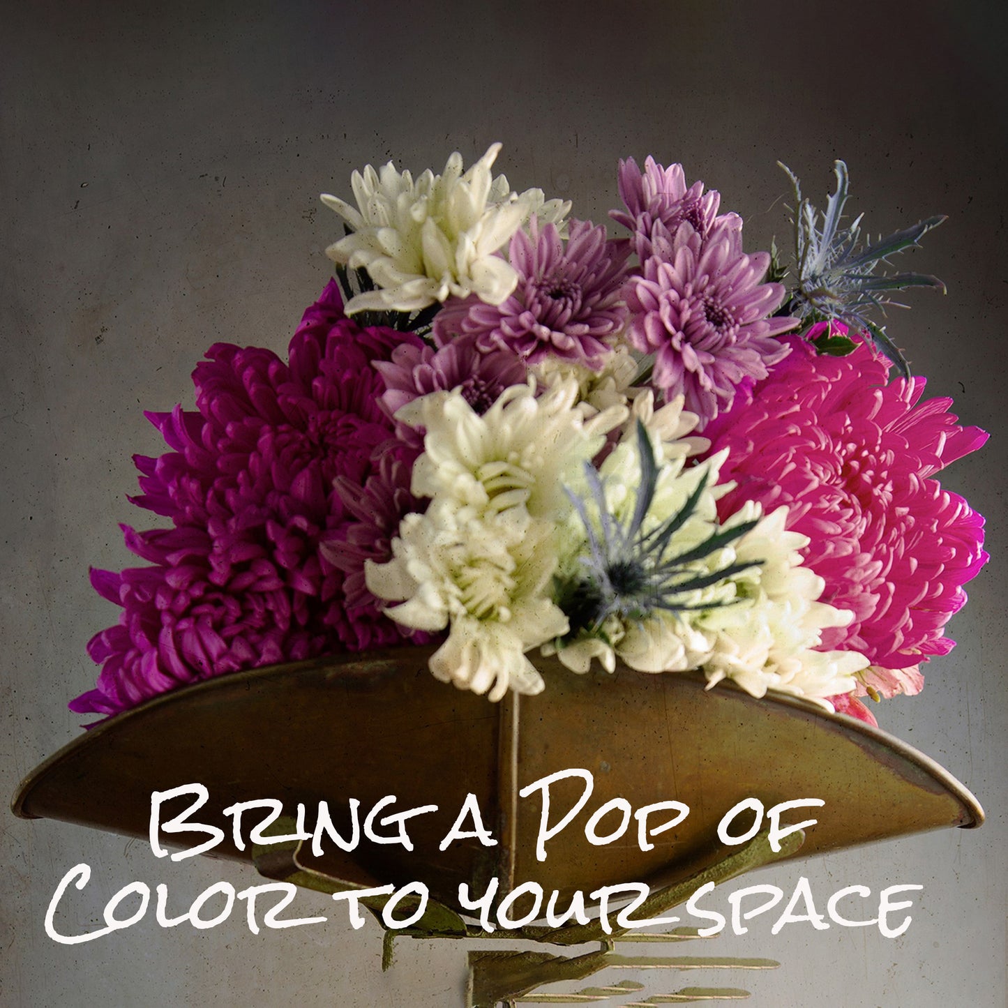 Vintage Brass Scale with Bright Colorful Flowers Wall Art