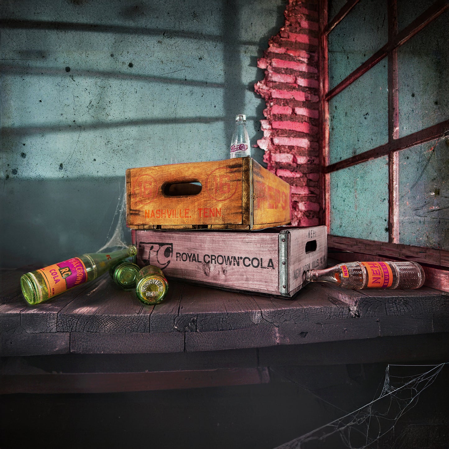 Nashville Inspired Fine Art with Vintage Soda Bottles and Bottling Crates