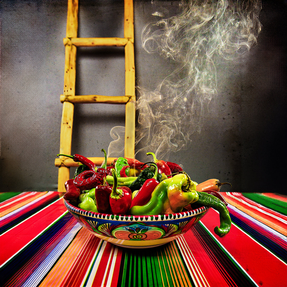 Chilli Ladder Southwest Kiva Ladder and Red Chili Peppers Wall Art – Vintage Muse Art