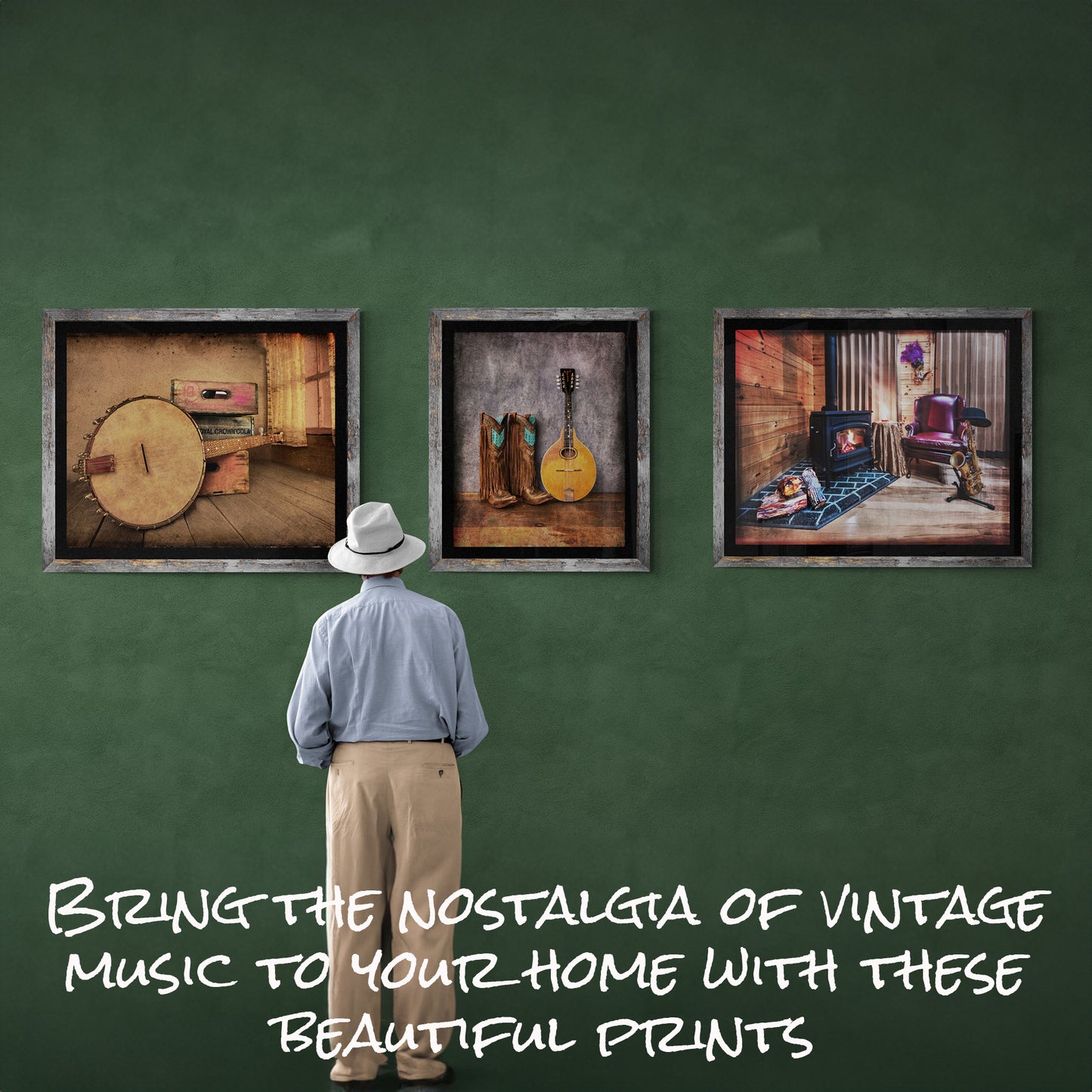 Vintage Music Themed Art with Banjo