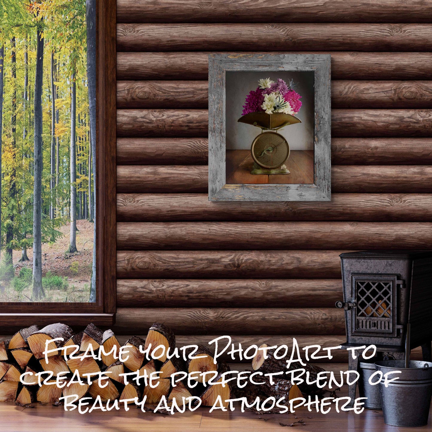 Vintage Brass Scale with Bright Colorful Flowers Wall Art