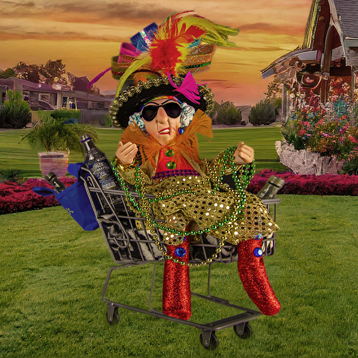 Old Lady in a Shopping Cart Whimsical Fine Art