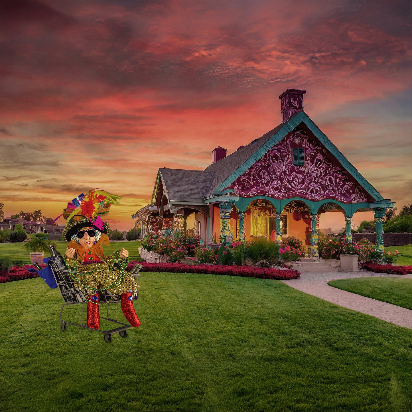 Old Lady in a Shopping Cart Whimsical Fine Art