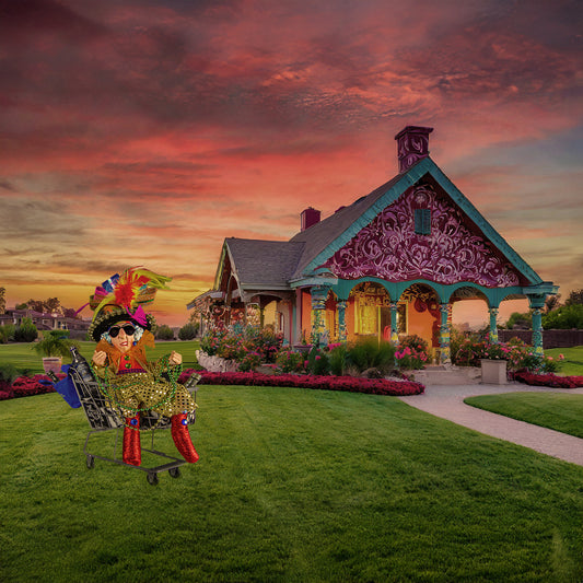 Old Lady in a Shopping Cart Whimsical Fine Art