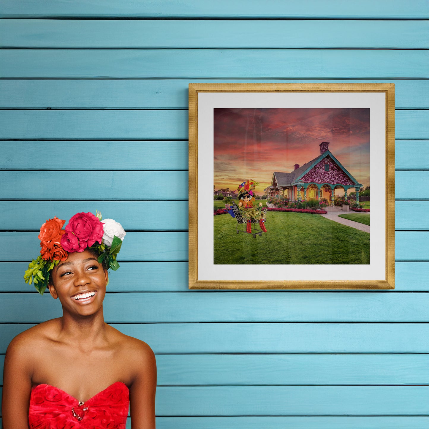 Old Lady in a Shopping Cart Whimsical Fine Art